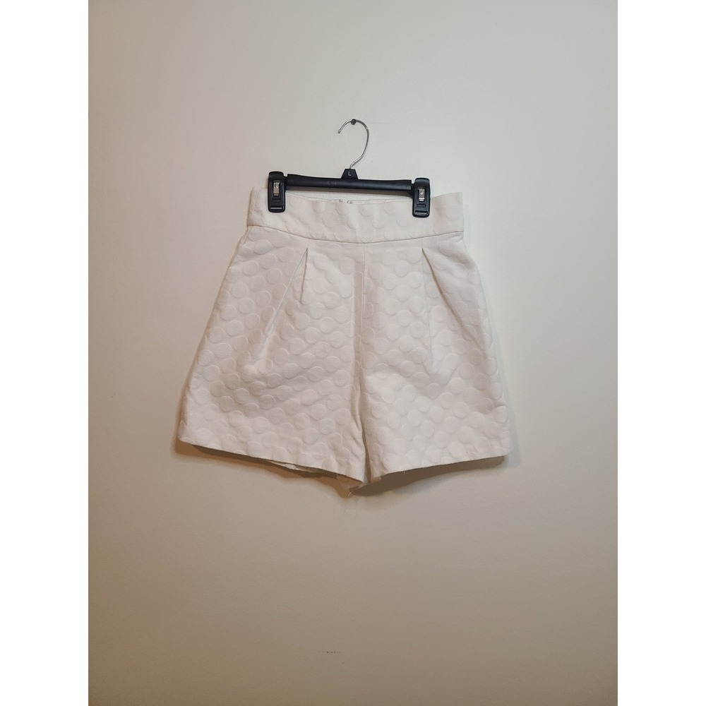 ML Monique Lhuillier White Polka Dot Textured Chino Cotton blend Shorts Size 2